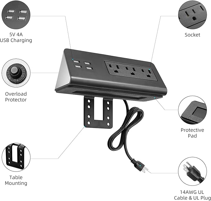 Emerising 2-Pack Desk Edge Mount Power Strips - Image 7