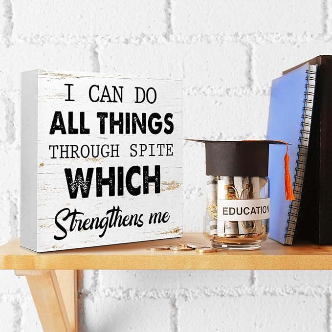 WUZYOU I Can Do All Things Through Desk Sign Wood Block Decor, Inspirational - Image 4
