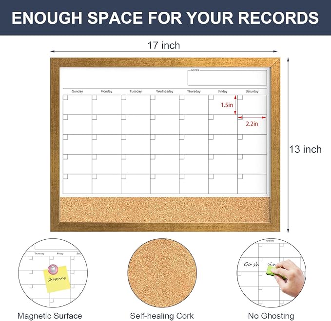 Calendar Whiteboard for Wall, 17x13 Inches White Board Calendar Dry Erase - Image 4