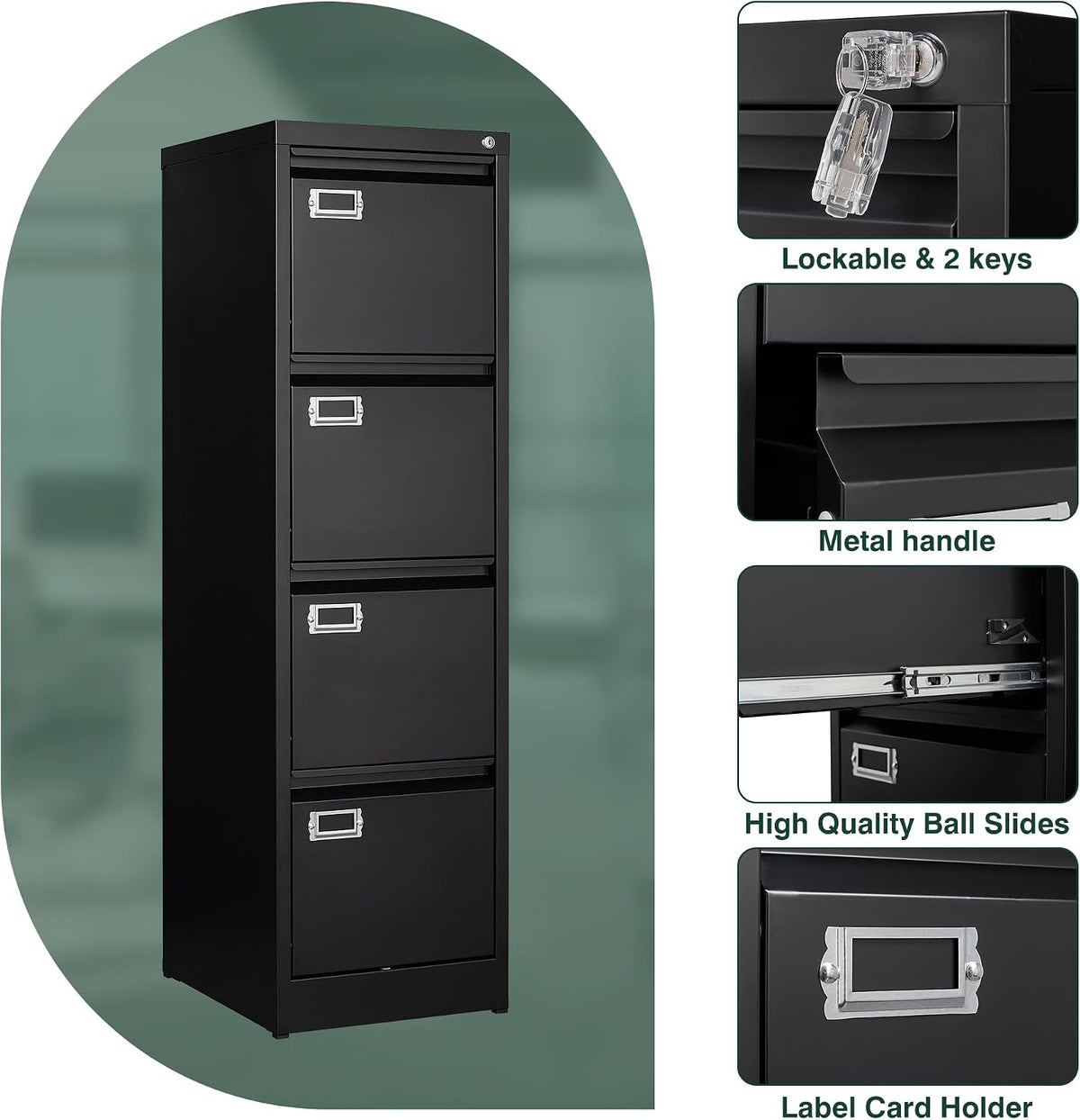 4 drawer file cabinet with lock, metal filing, package contents