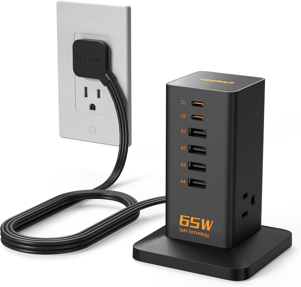 USB Charging Station for Multiple Devices PD 65W, TESSAN 9-in-1 USB C Charger