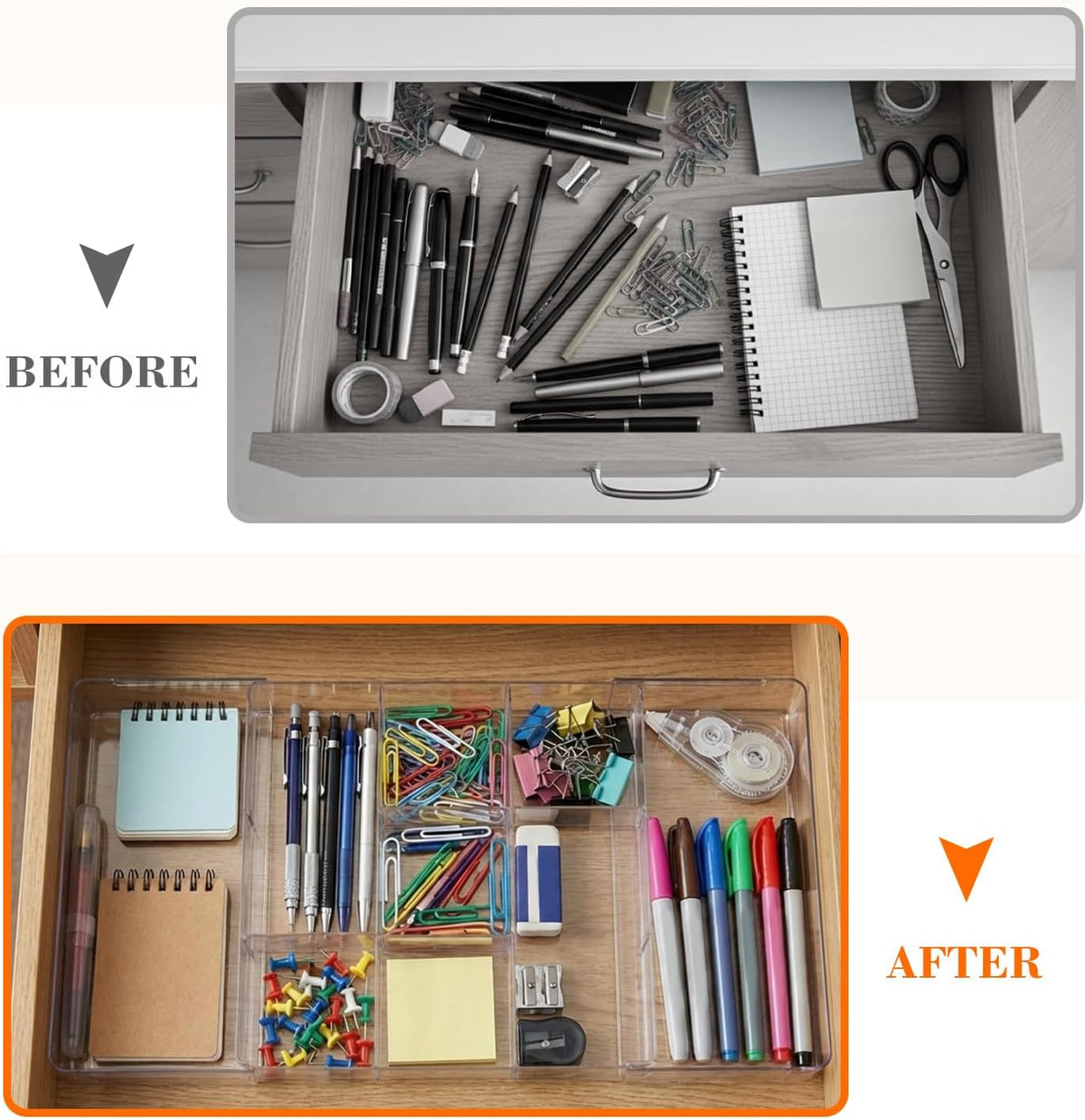 Briwooody 2 Pcs Expandable Drawer Organizer, Transparent, 11 Compartments