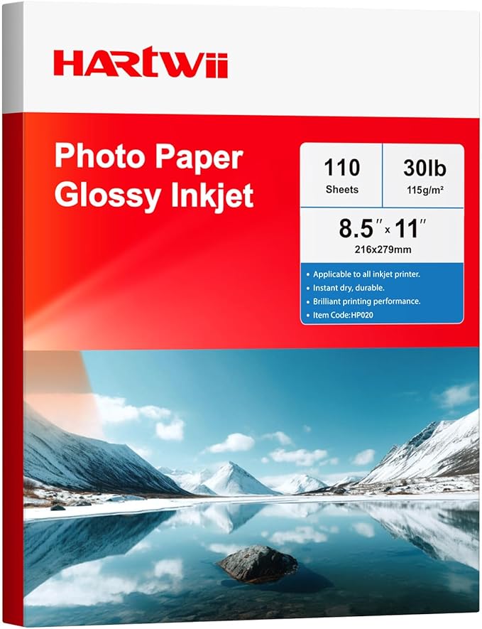 HARTWII Glossy Thin Inkjet Paper 8.5x11 Inches, 110 Sheets brochure paper by HARTWII