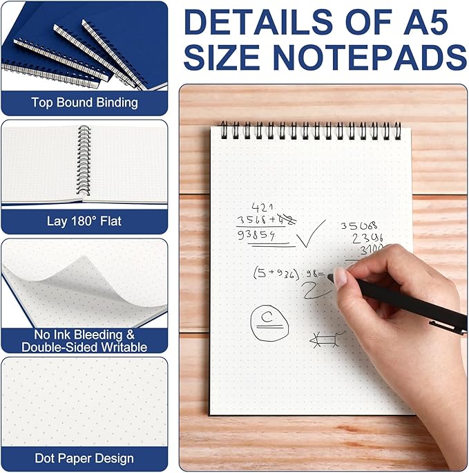 Engrowtic Dot Grid Notebook Top Spiral Notebook A5 Size Bullet Dotted Paper - Image 3