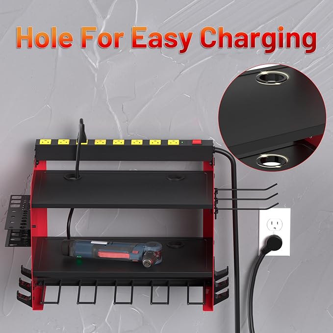 CFMASTER Power Tool Organizer Wall Mount wtih Charging Station, 4 Drill Holder - Image 8