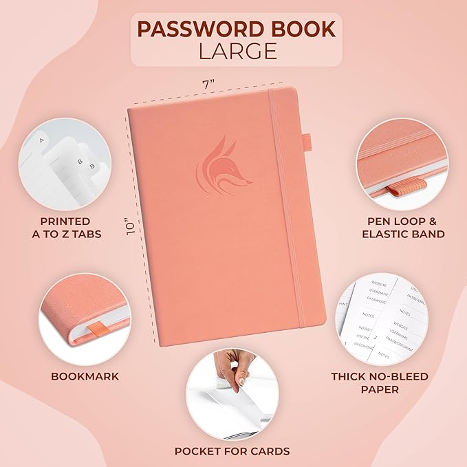 Clever Fox Password Book with alphabetical tabs. Internet Address Organizer - Image 2
