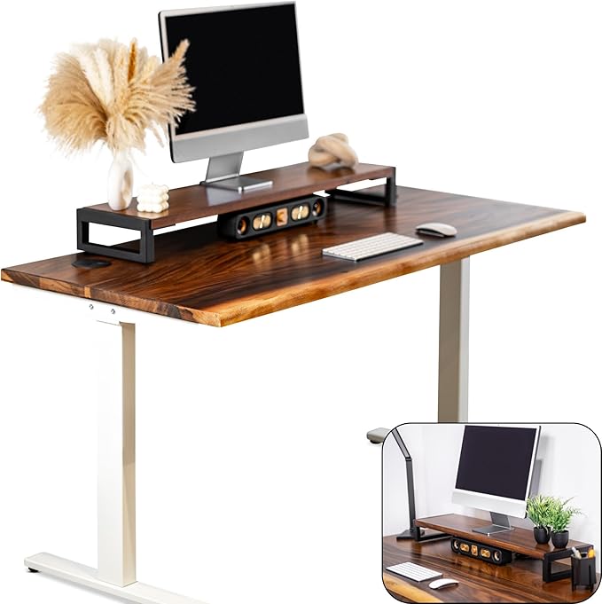 Standing Desk with Monitor Stand – Walnut Solid Wood Desk, Natural Live Edge by ModernWoodStyle