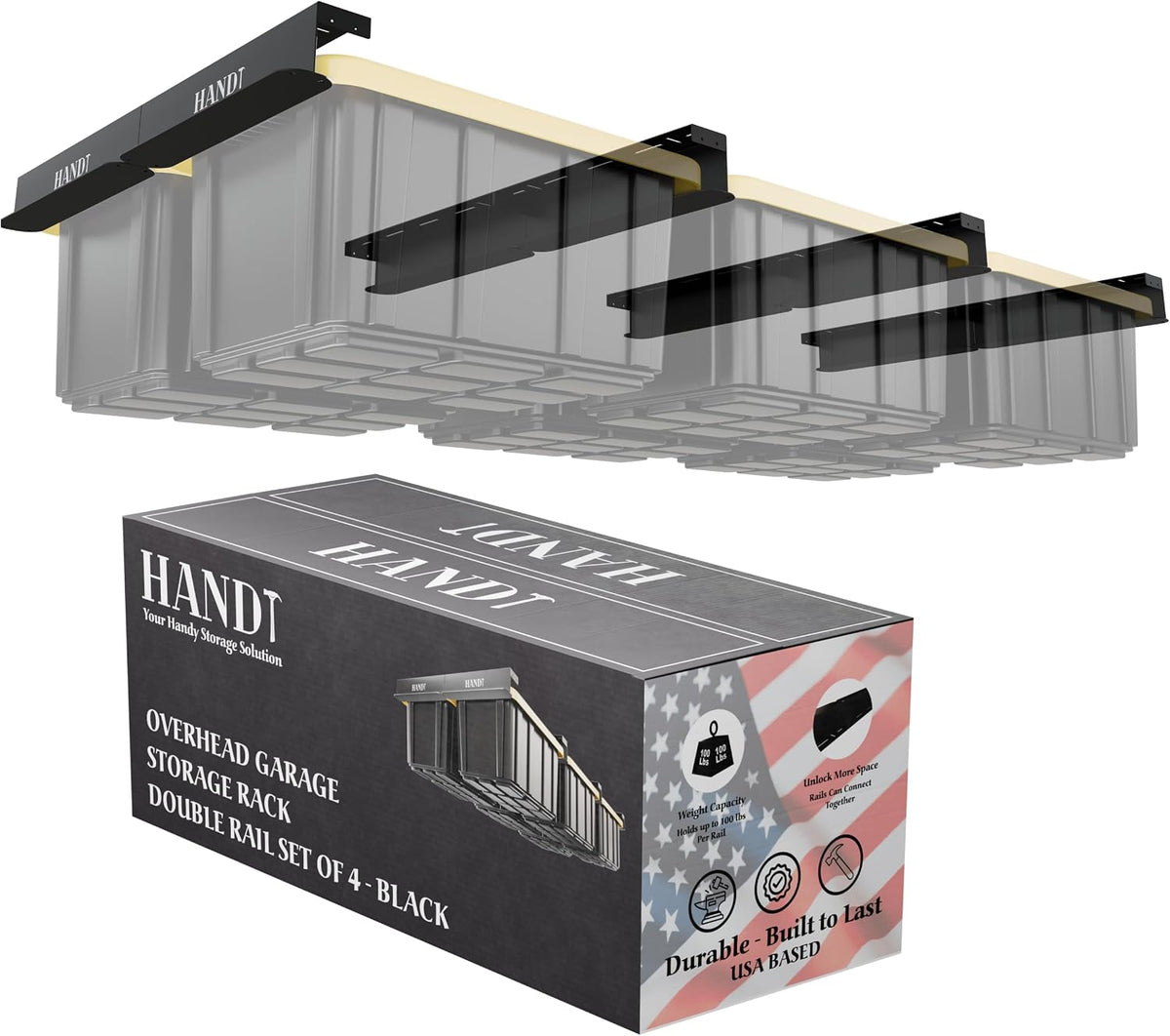 usa based overhead garage storage rack, connectable heavy, main product view