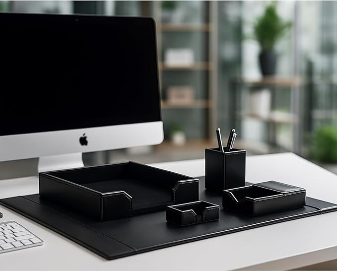 DACASSO Black Bonded Leather 5-Piece Desk Set - Image 7