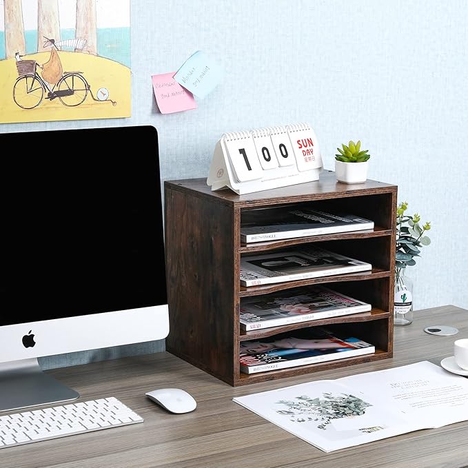 PAG Mail Sorter, Wood Countertop Literature Organizer, Office Supplies Desktop - Image 5