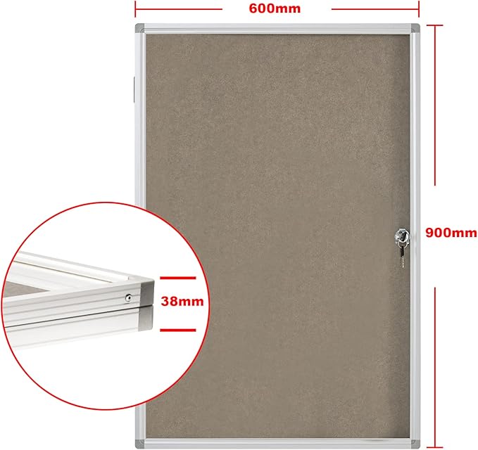 BIBOC Enclosed Felt Bulletin Board 36x24 inch Lockable Cork Noticeboard Display - Image 2