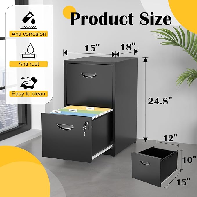 SteeLoong 2 Drawer File Cabinets, Metal Office File Cabinet - Image 3