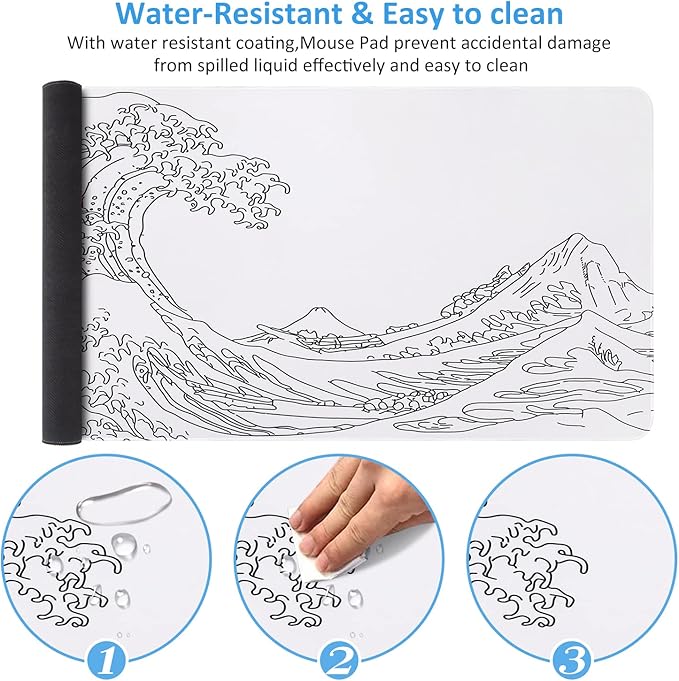 iCasso White Mouse Pad, Extended Gaming Mouse Pad, Large Stable Rubber Base - Image 4