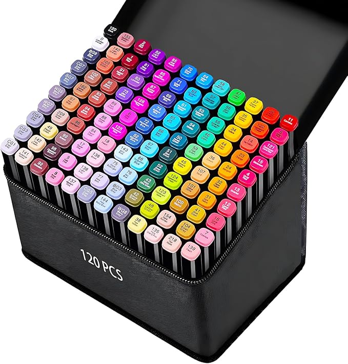 DRAWNICEST 120 Colors Alcohol Markers, Dual Tip Permanent Art Markers by Unknown
