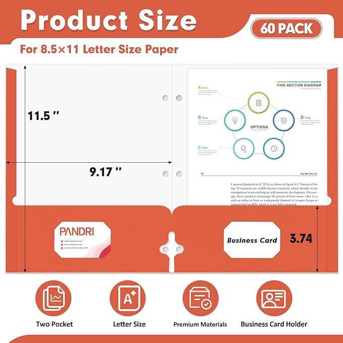 Two Pocket Portfolio Folders, PANDRI 60 Pack 3 Hole Punched 2 Pocket Folders - Image 2