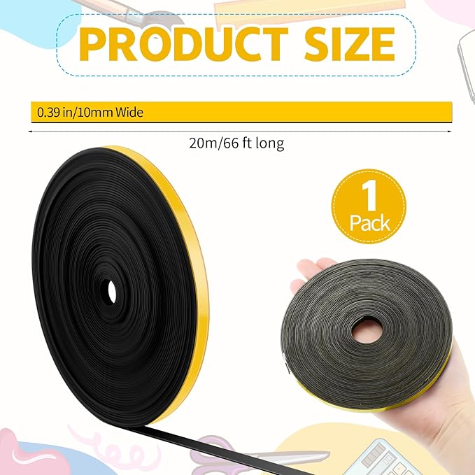 AmazingSpark Magnetic Tape Roll Thin Strips, 0.39 Inch x 66 Feet Magnetic Board - Image 2