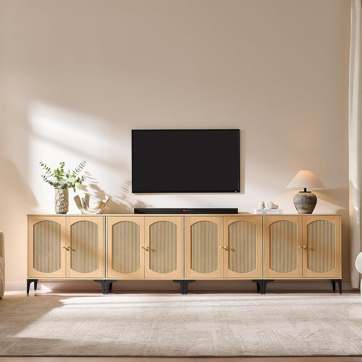 92.7" Modern Arched Sideboard Buffet Cabinet with Storage,Natural