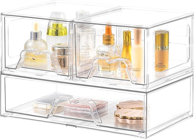 Stebopum 3 Pack Stackable Storage Drawers Clear Acrylic Organizer Makeup by Stebopum