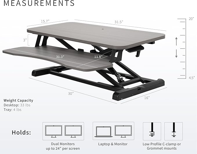 VIVO 32 inch Desk Converter, K Series, Height Adjustable Sit to Stand Riser - Image 3