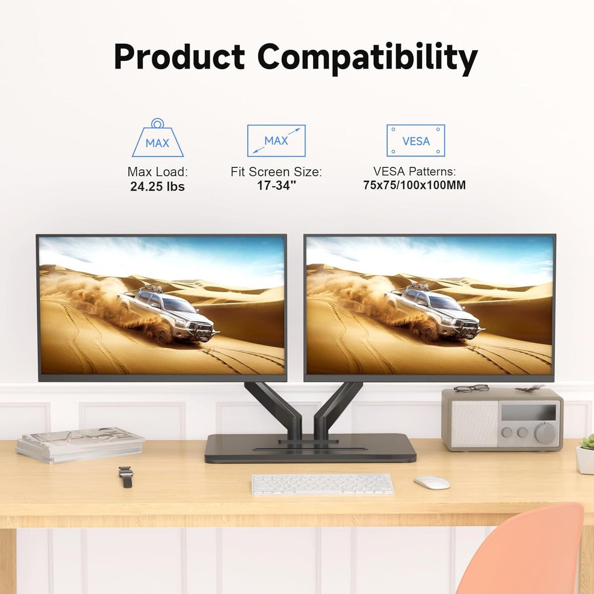 suptek Dual Monitor Mount Gas Spring Monitor Arm Desk Stand with Base,Free St...