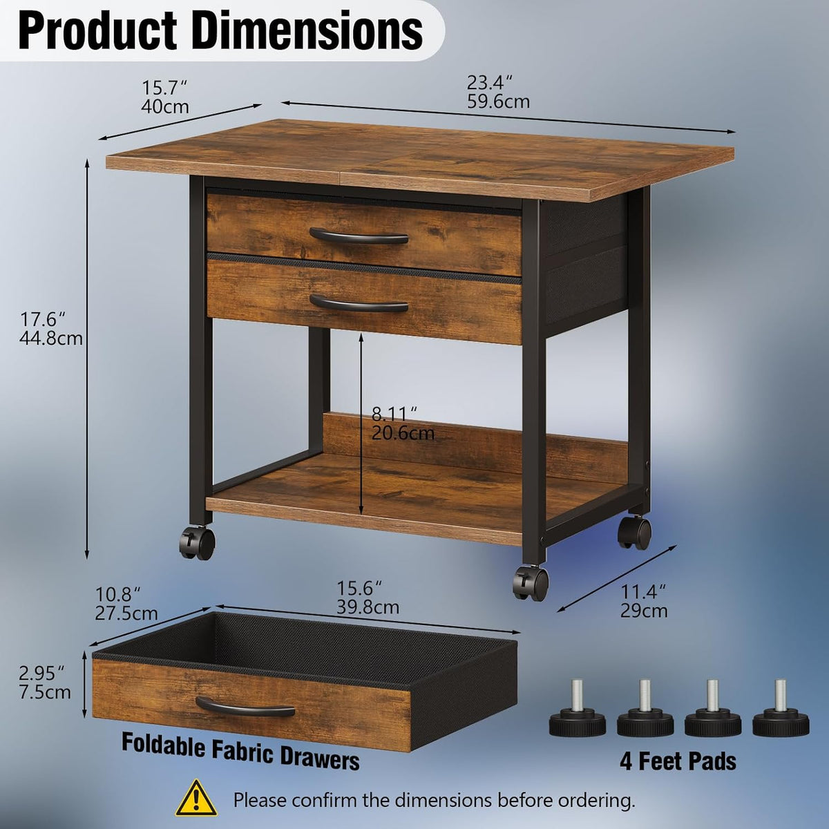 VENNQD Large Printer Stand with Storage Fabric Drawer Under Desk Printer Tabl...