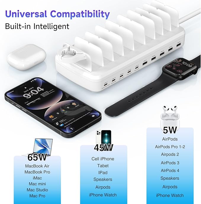 285W Charging Station for Multiple Devices, 10 Ports Fast Multi-Device Charger - Image 6