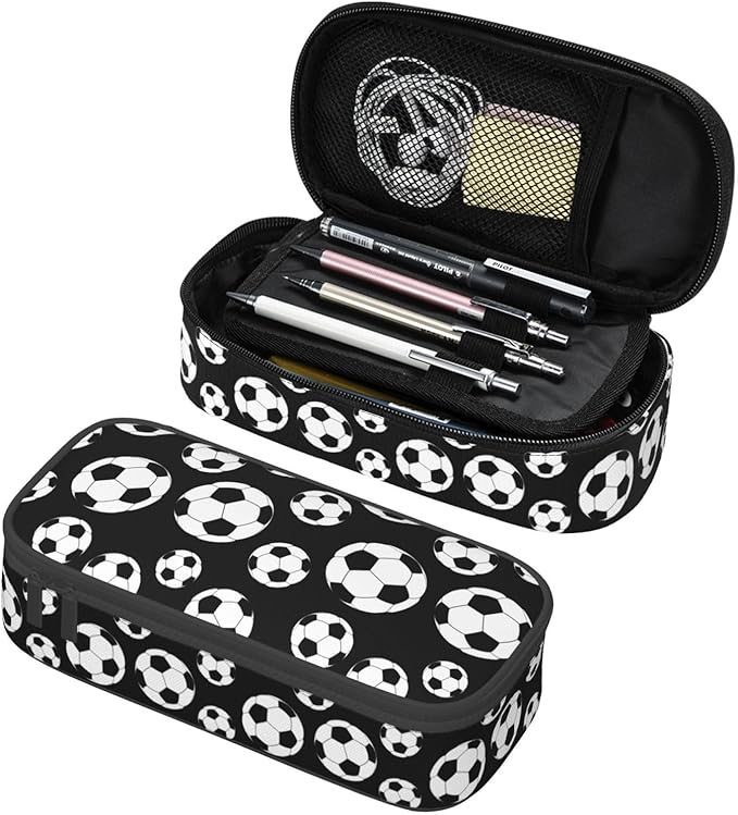 Black And White Soccer Ball Pencil Case Big Capacity Storage Pencil Pouch by HKHEHOP