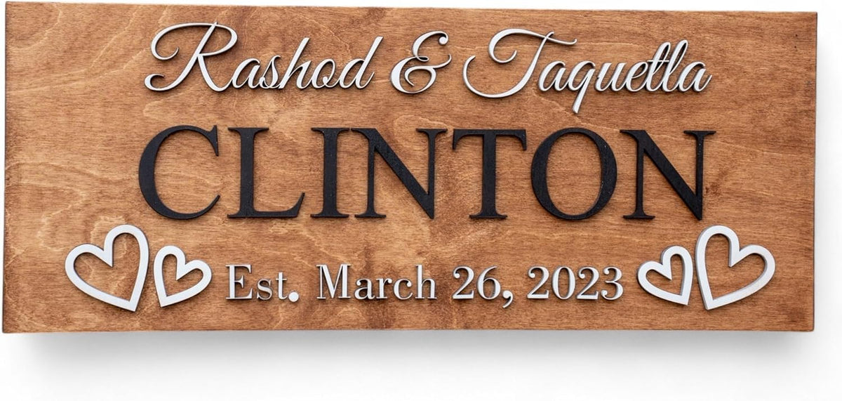 Custom Family Name Sign | Personalized Wooden Wedding Gift | Rustic Last Name