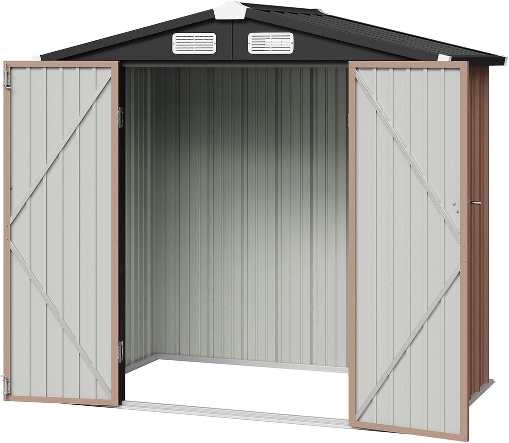 aoxun 6x4 ft outdoor storage shed, brown, view 9