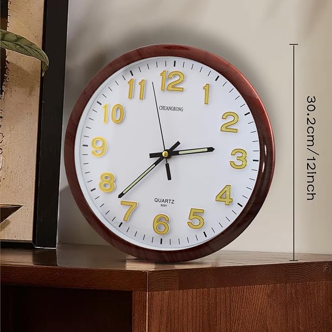 Oxmidud Glow in The Dark 3D Numerals Wall Clock，12 Inch Retro Silent - Image 4