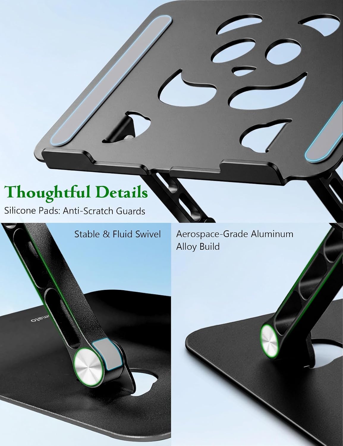 Stable Laptop Stand for Desk Fit for 10"-15.6" Laptops, Black