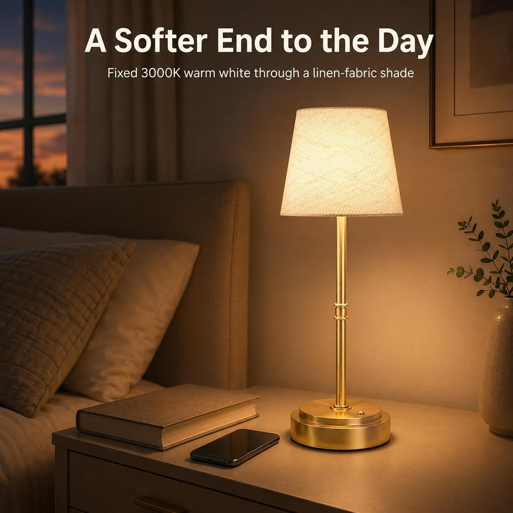 rechargeable cordless table lamp, nightstand to end table,gold,1, view 9