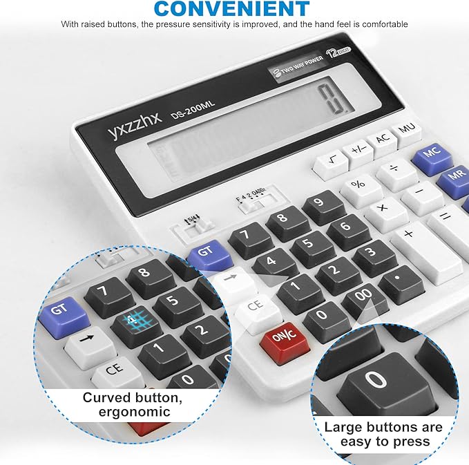Desk Calculator 12 Digit Extra Large 4.3-Inch LCD Display, Two Way Power - Image 5