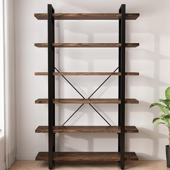 AY-AOYUAN Solid Wood Bookcase and Book Shelves Wood and Metal Shelving Unit 6 - Image 6