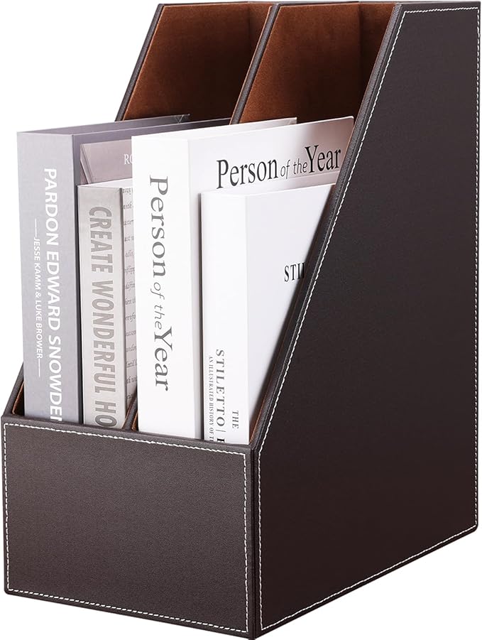 KINGFOM Wooden Leatherette Desktop File Folder Organizer and Document File by KingfomLeatherHomeOfficeDecor