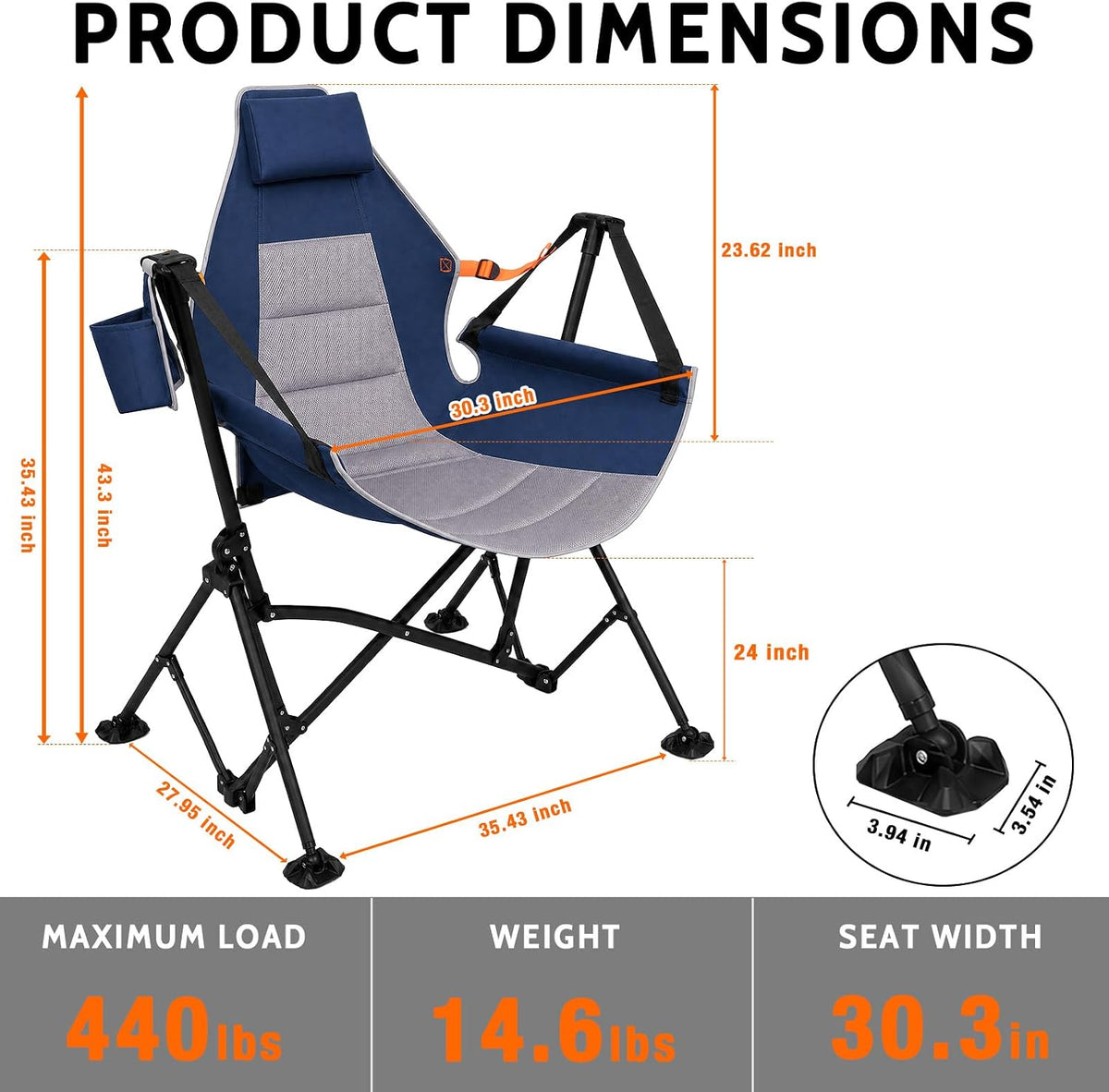 Romswi 1 Pcs Hammock Chair, Oversized Portable Folding Swinging Chair with Ad...