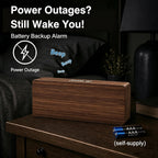 peakeep wooden digital alarm clock large display, textured, close-up detail