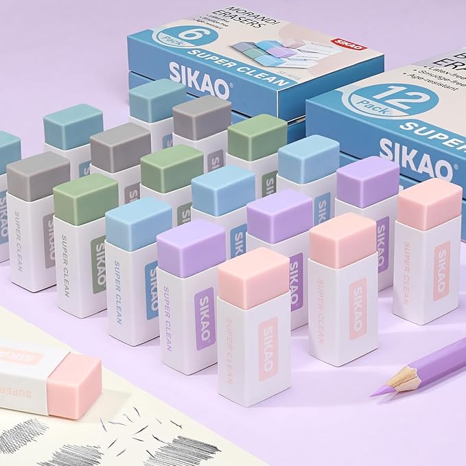 Morandi Erasers, 6 Pack Aesthetic Block Pencil Erasers – Soft Neutral Colors - Image 5