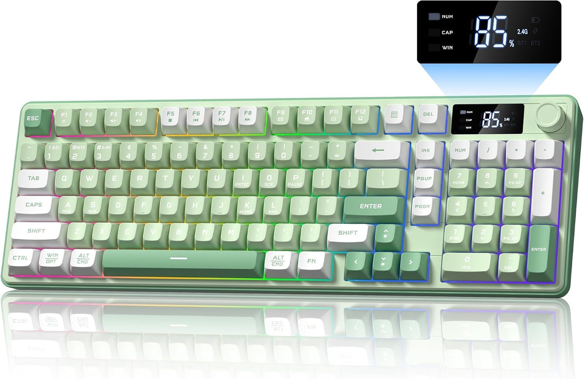 Keymatic Gaming Keyboard Wireless Creamy Keyboard with Media Knob & Scree...