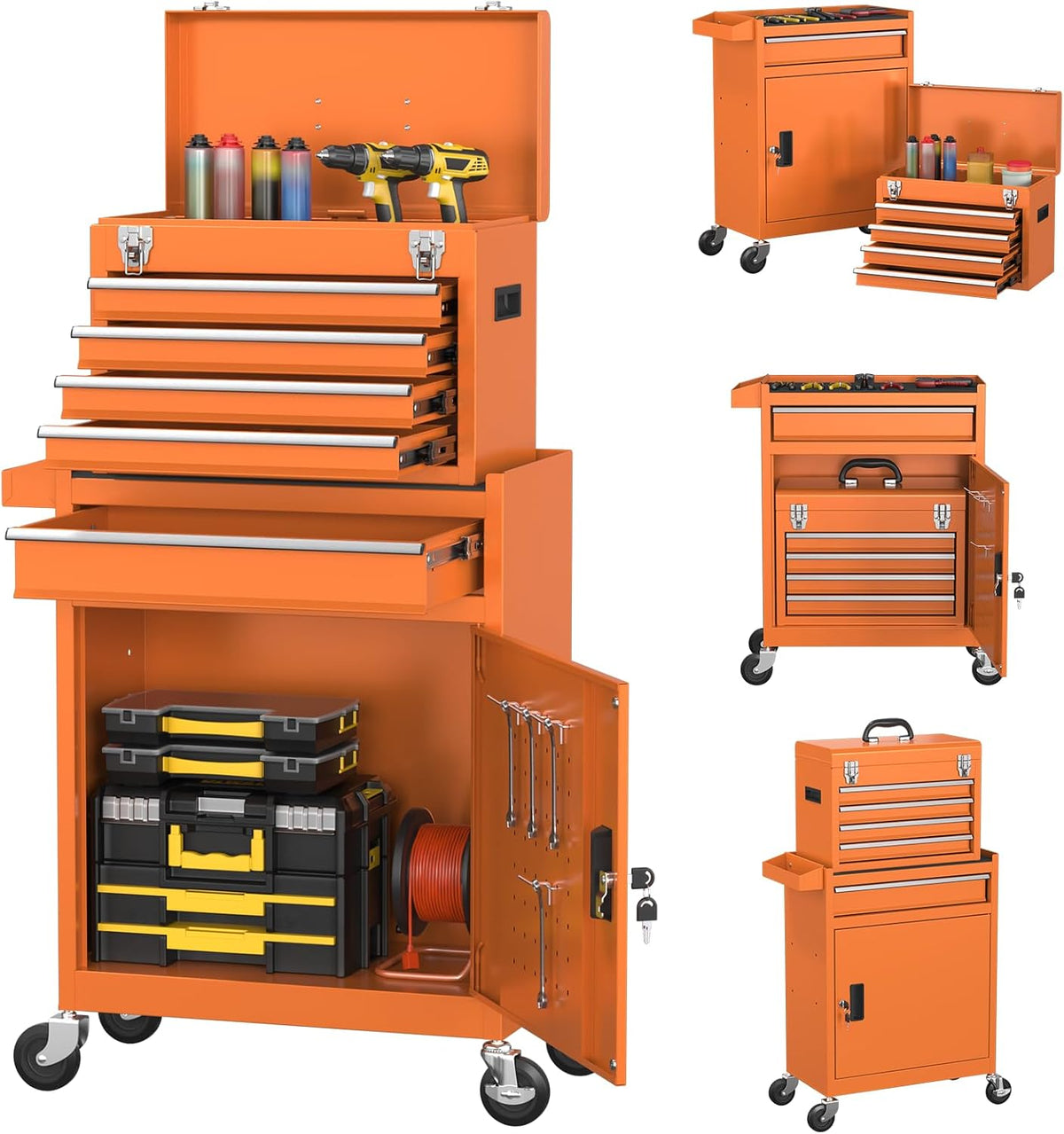 5 Drawer Rolling Tool Chest, Large Capacity Rolling Tool Box with Wheels, Loc...