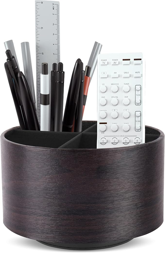 Hennaja Round Leather Art Supply Organizer, Remote Control Holder, 360 Degree by Hennaja