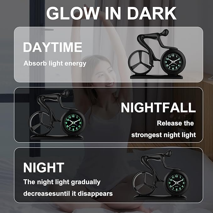 CIGERA Racing Bicycle Desk Alarm Clock Battery Operated, Glow-in-The-Dark Dial - Image 3