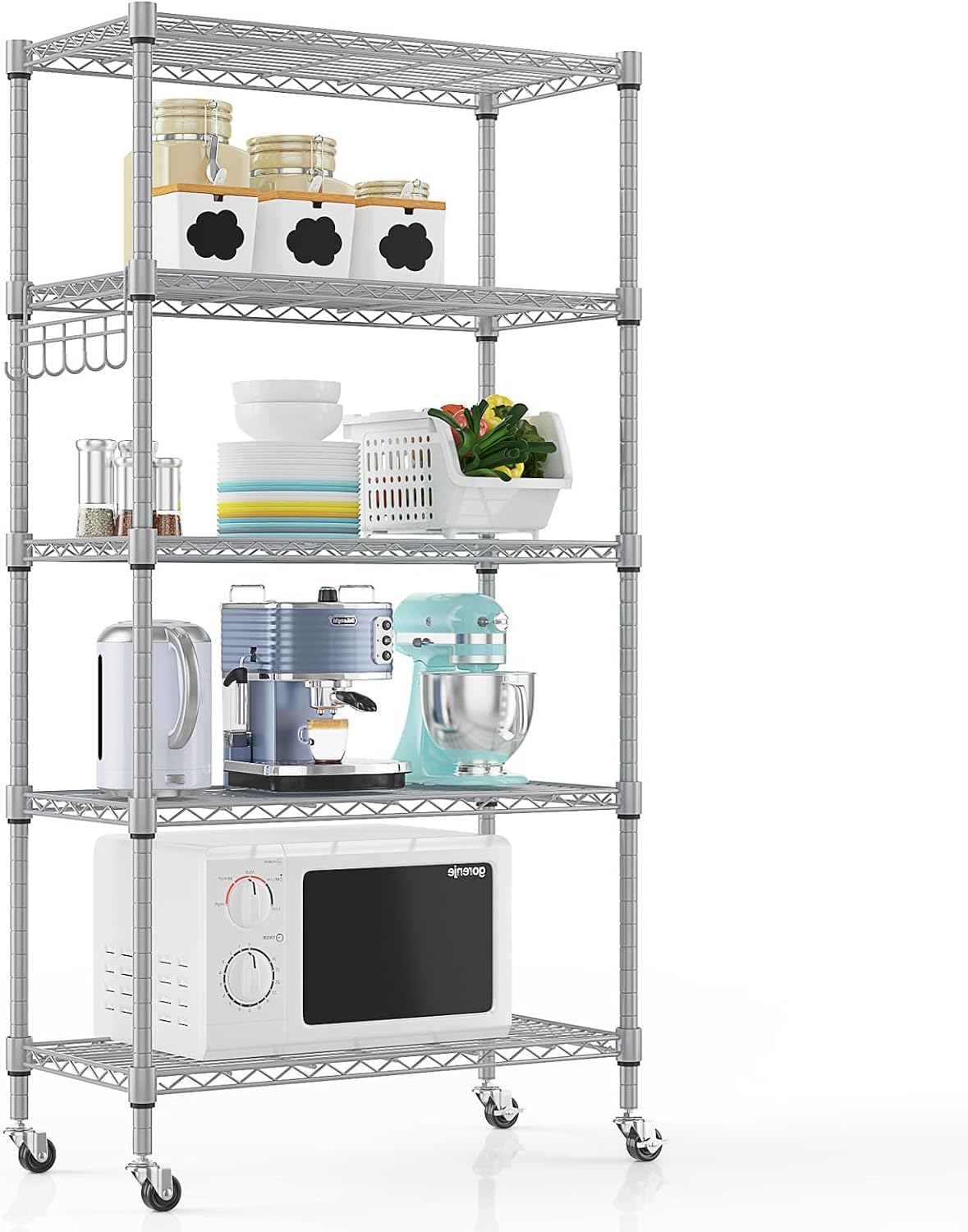 Himimi 5-Tier Storage Shelf Wire Shelving Unit on Wheels, Adjustable Heavy Duty