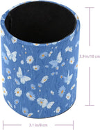 Leather Pen Holder for Desk Blue Butterfly Daisy Pencil Cup Desktop Organizer - Image 3