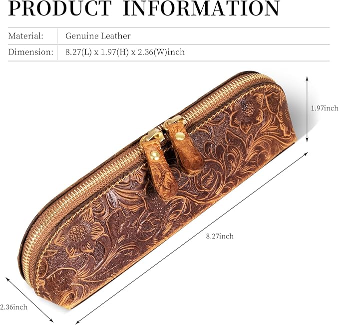 Gexmil Genuine Leather Pen Case, Full Grain Leather Pencil Holder, Hand-made - Image 3