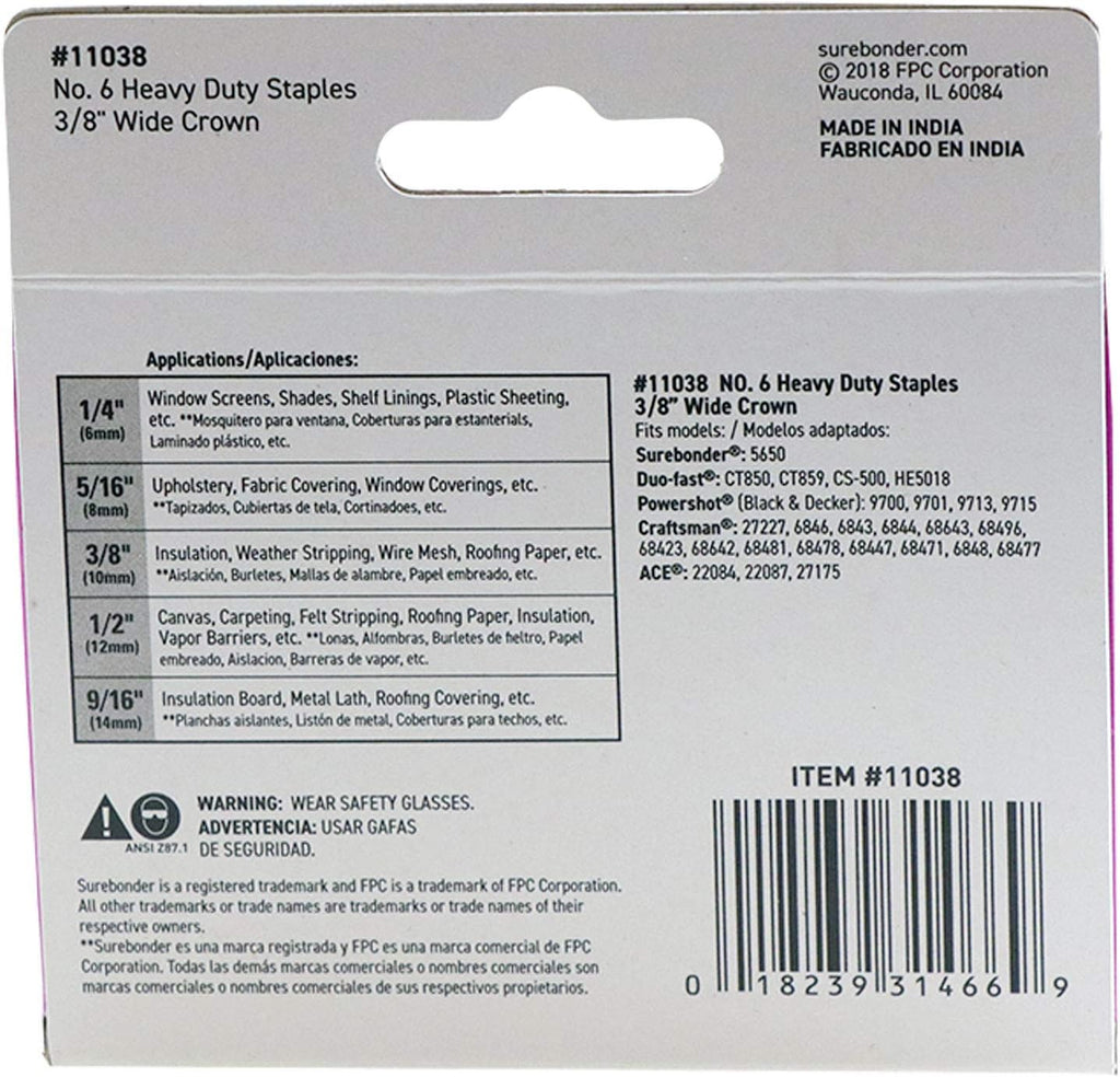 Surebonder 11038 Heavy Duty Duo-Fast Type, 3/8-Inch Leg Length, .485-Inch Crown Staple, 1000 Count