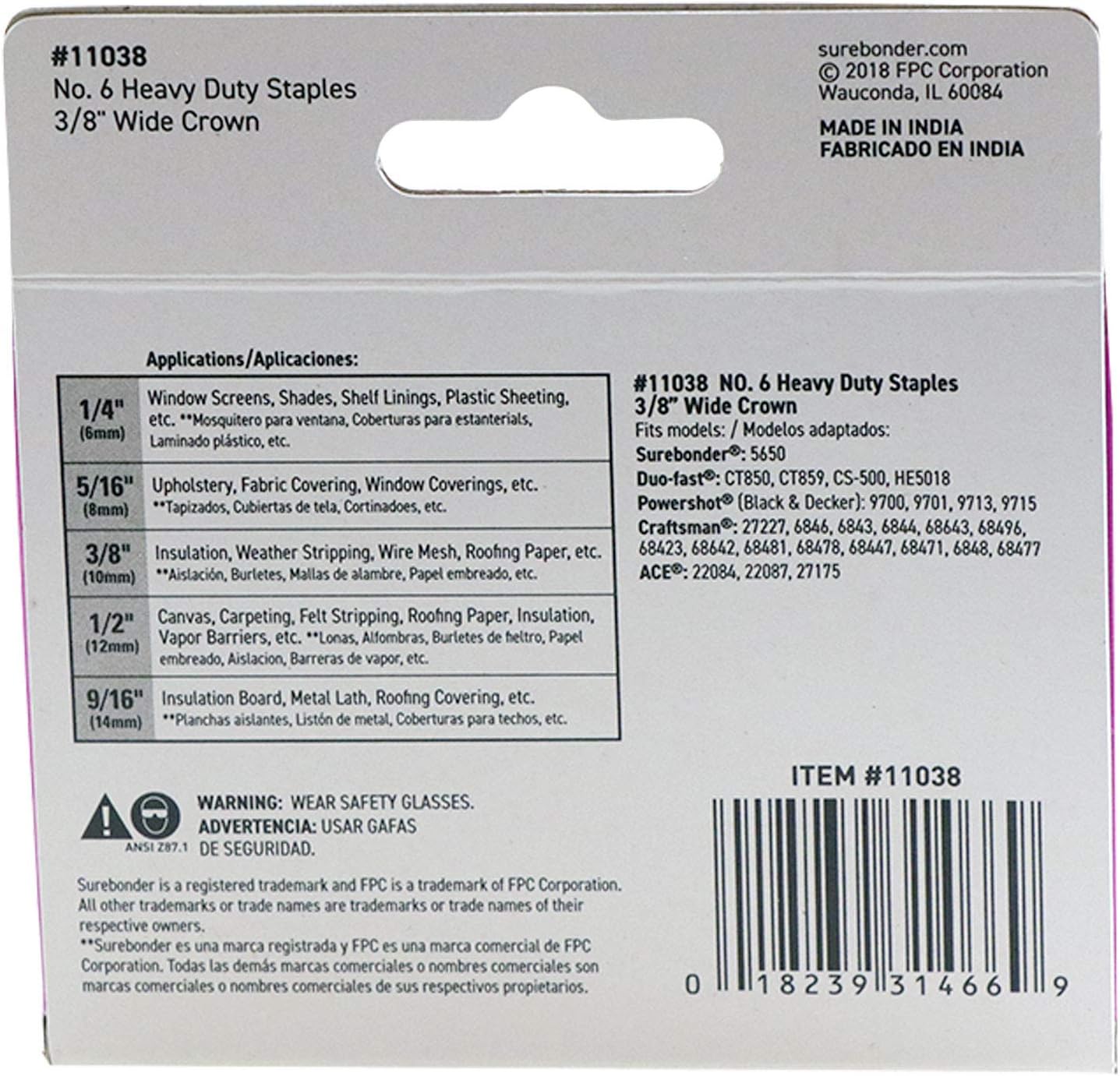 Surebonder 11038 Heavy Duty Duo-Fast Type, 3/8-Inch Leg Length, .485-Inch Crown Staple, 1000 Count
