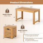 tangkula acacia wood outdoor coffee table with stools, close-up detail