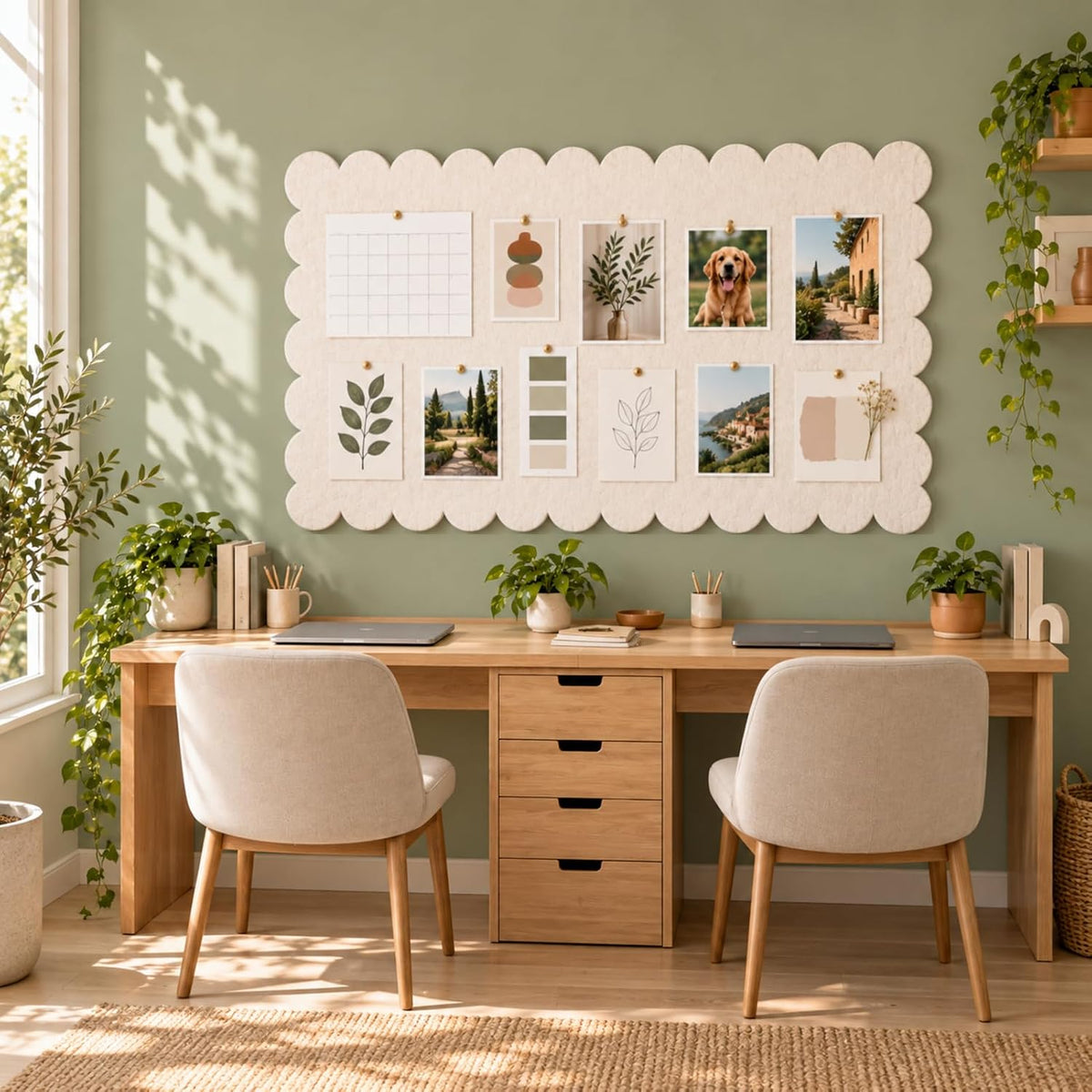 Scalloped Felt Bulletin Board 59" × 35", Large Pin Board for Wall