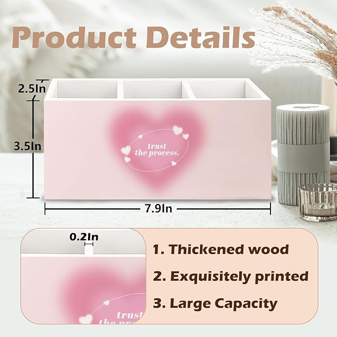 URLLUAE Preppy Pink Heart Aura Inspirational Wooden Pen Pencil Holder - Image 6